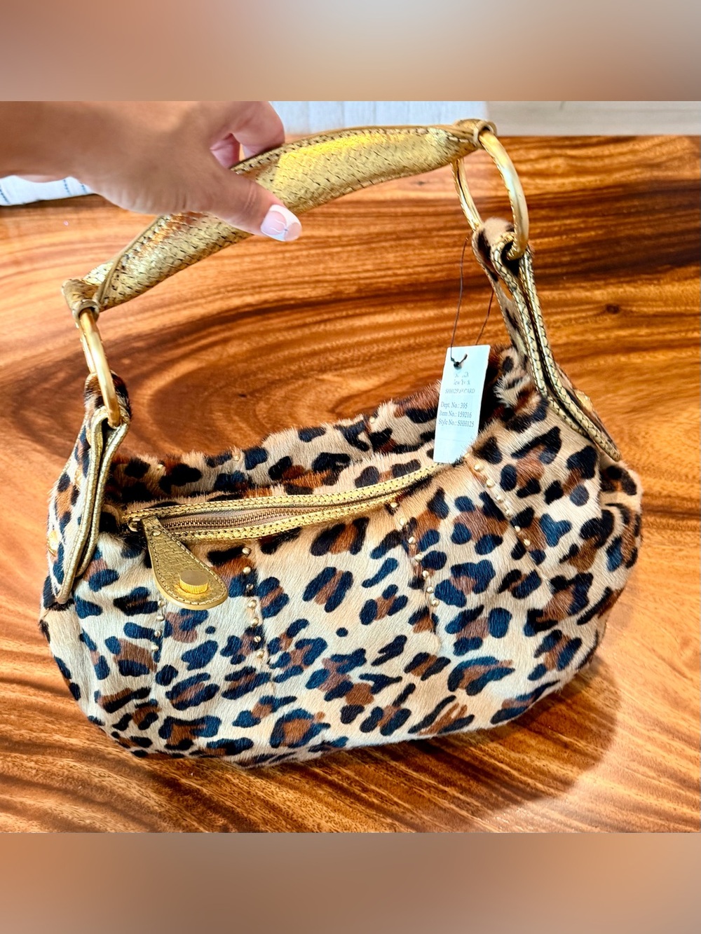 Maxx New York Genuine Calfhair Leopard Print HoboBag Gold Leather Handle NWT Y2K - Picture 3 of 17